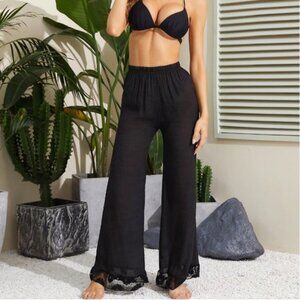 Lace Trim Sheer Bathing Suit Cover Up Pants